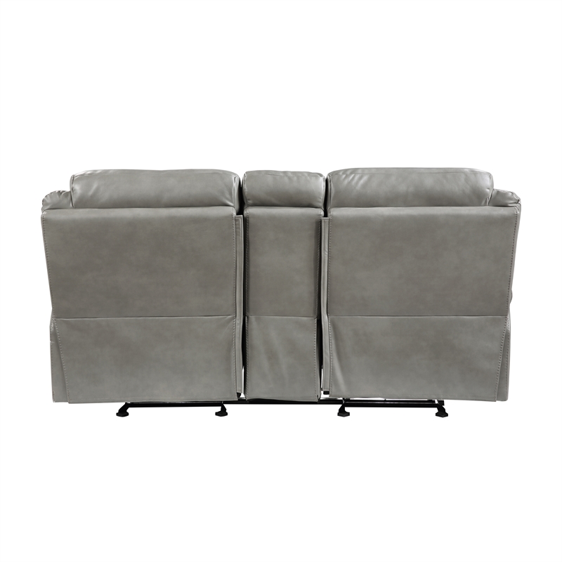 Pemberly Row Faux Leather 2-Piece Manual Reclining Sofa Set with USB in Gray