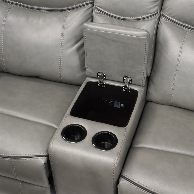 Pemberly Row Faux Leather 2-Piece Manual Reclining Sofa Set with USB in Gray