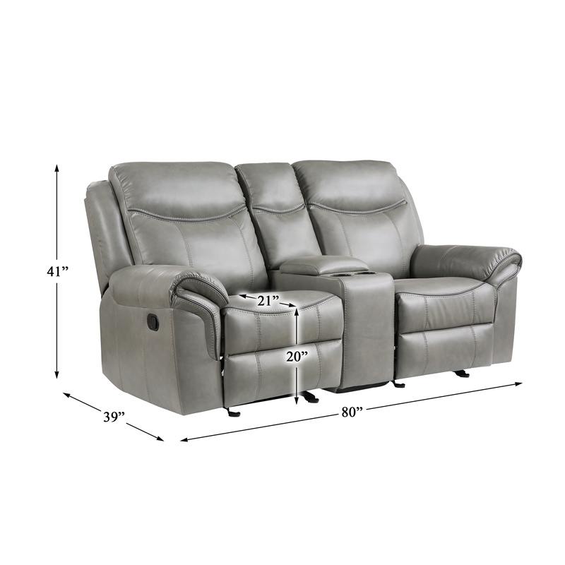 Pemberly Row Faux Leather 2-Piece Manual Reclining Sofa Set with USB in Gray