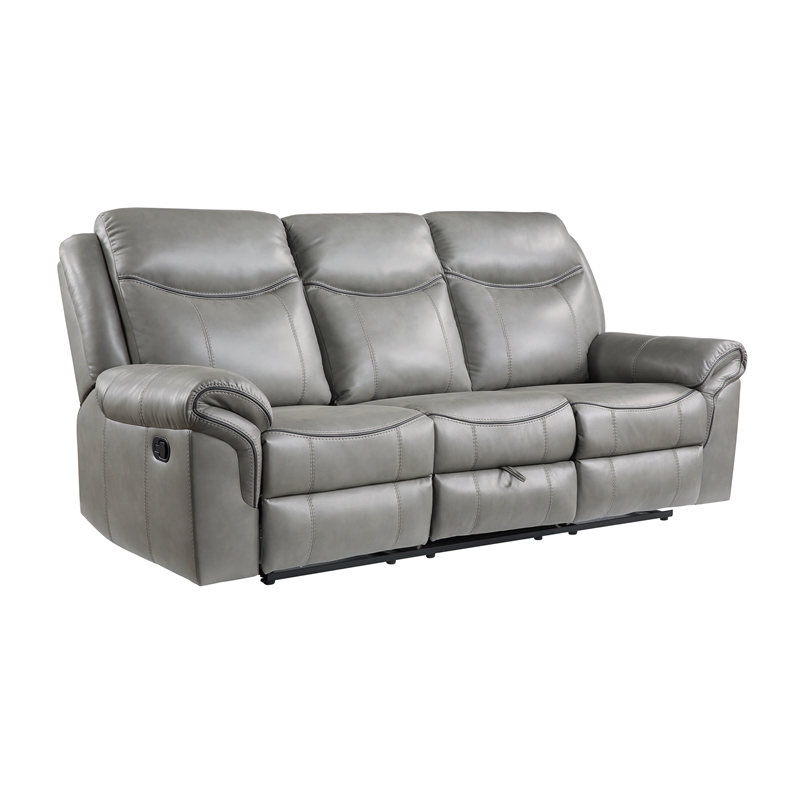 Pemberly Row Faux Leather 2-Piece Manual Reclining Sofa Set with USB in Gray