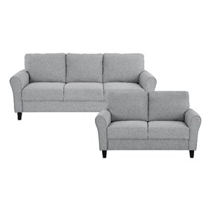 Pemberly Row Fabric 2-Piece Upholstered Sofa Set with Welt Trim in Dark Gray