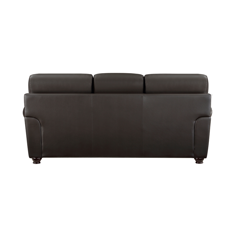 Pemberly Row Top Grain Leather 2-Piece Sofa Set with Nailhead Trim in Dark Brown