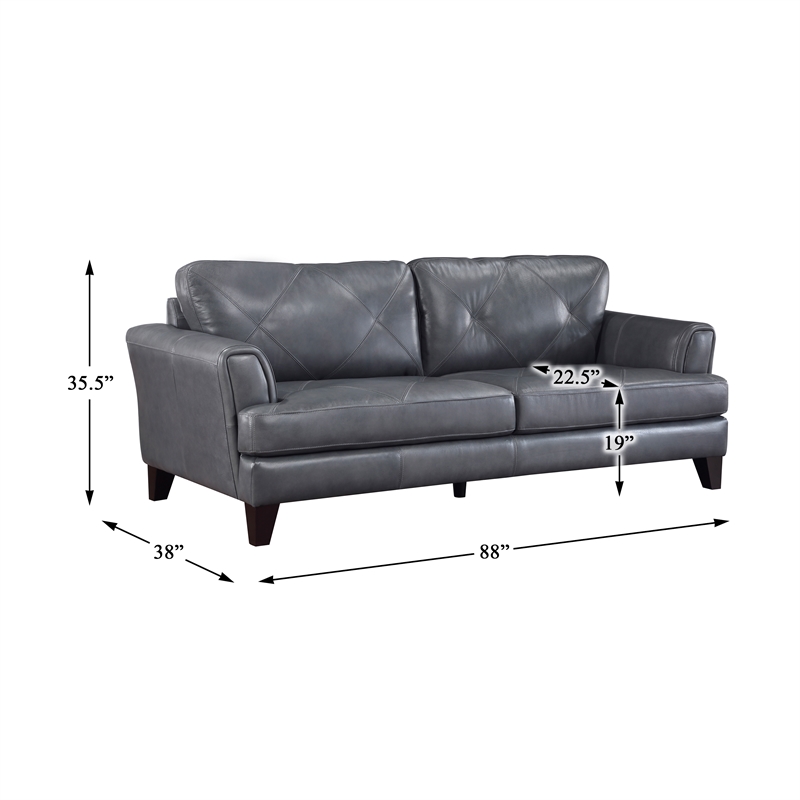 Pemberly Row Top Grain Leather 2-Piece Sofa Set with Geometric Tufting in Gray