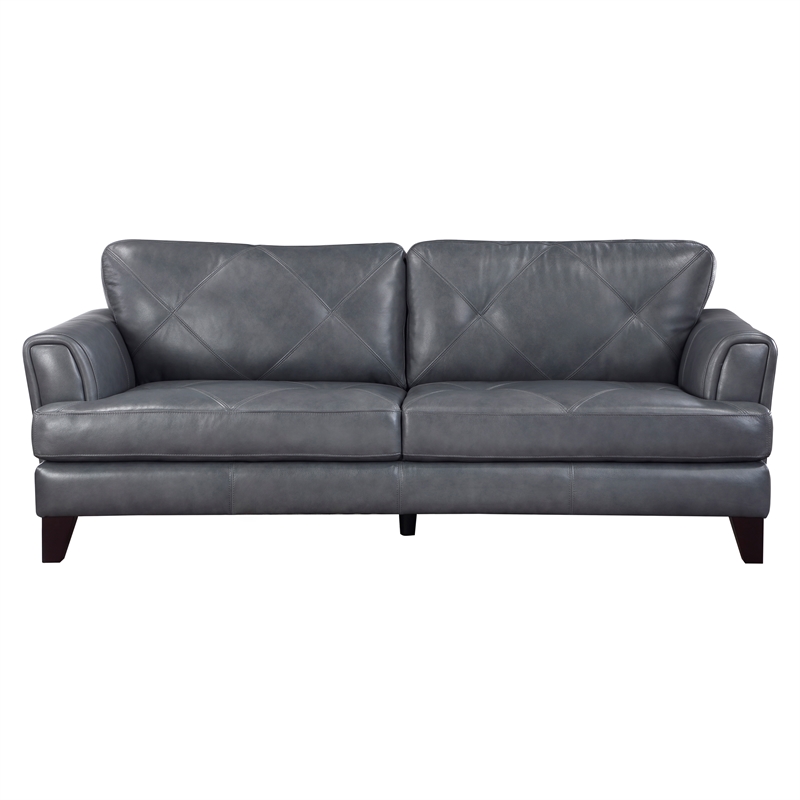 Pemberly Row Top Grain Leather 2-Piece Sofa Set with Geometric Tufting in Gray