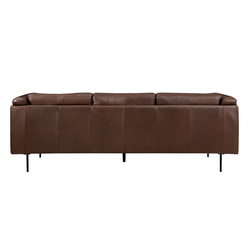 Pemberly Row Top Grain Leather 2-Piece Low-Back Sofa Set with Metal Legs - Brown
