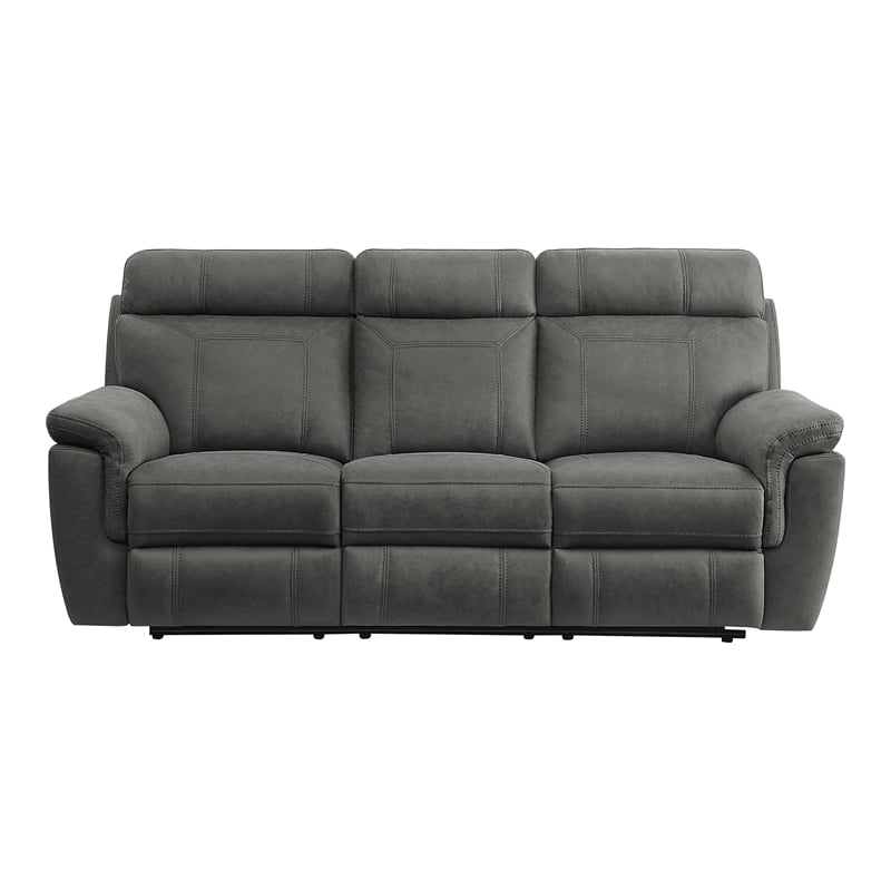 Pemberly Row Microfiber 2-Piece Manual Reclining Sofa Set with Console in Gray