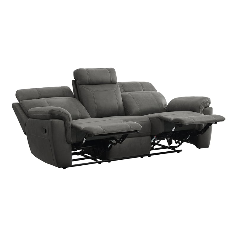 Pemberly Row Microfiber 2-Piece Manual Reclining Sofa Set with Console in Gray