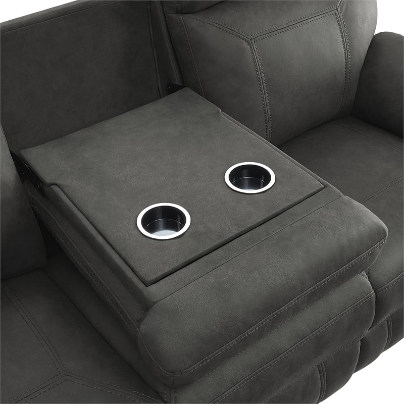 Pemberly Row Microfiber 2-Piece Manual Reclining Sofa Set with Console in Gray