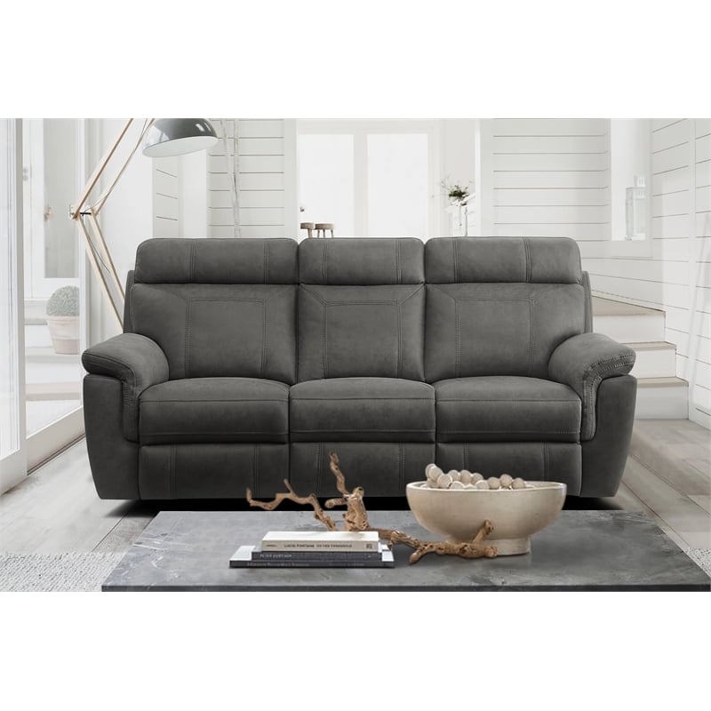 Pemberly Row Microfiber 2-Piece Manual Reclining Sofa Set with Console in Gray