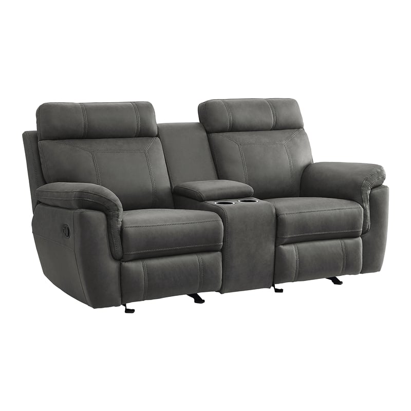 Pemberly Row Microfiber 2-Piece Manual Reclining Sofa Set with Console in Gray
