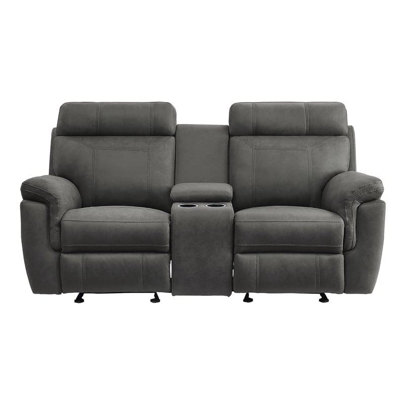 Pemberly Row Microfiber 2-Piece Manual Reclining Sofa Set with Console in Gray