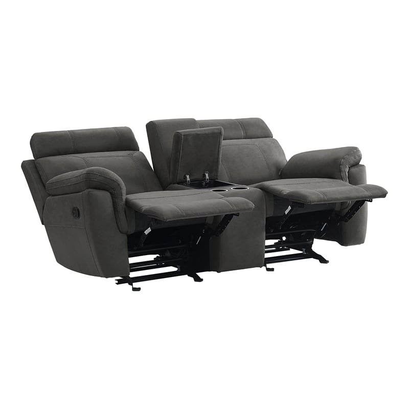 Pemberly Row Microfiber 2-Piece Manual Reclining Sofa Set with Console in Gray