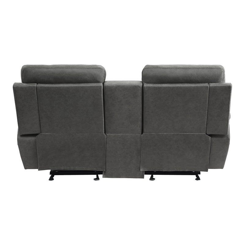 Pemberly Row Microfiber 2-Piece Manual Reclining Sofa Set with Console in Gray