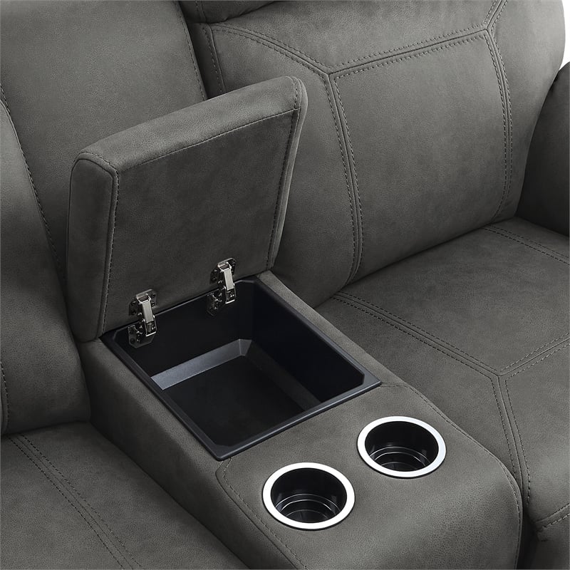 Pemberly Row Microfiber 2-Piece Manual Reclining Sofa Set with Console in Gray