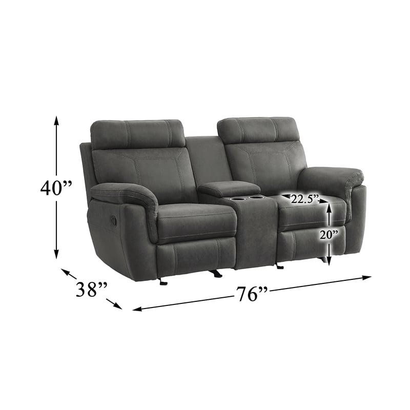Pemberly Row Microfiber 2-Piece Manual Reclining Sofa Set with Console in Gray