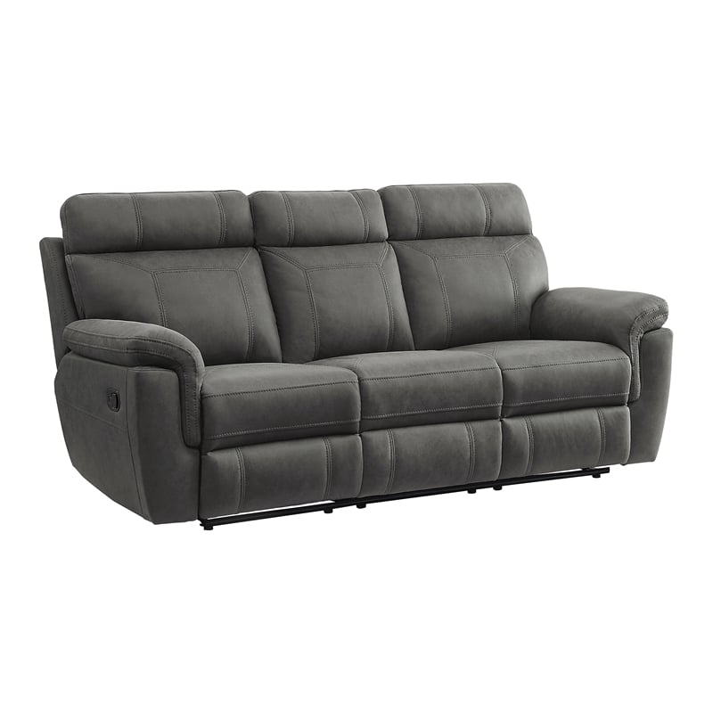 Pemberly Row Microfiber 2-Piece Manual Reclining Sofa Set with Console in Gray