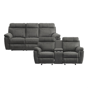 Pemberly Row Microfiber 2-Piece Manual Reclining Sofa Set with Console in Gray