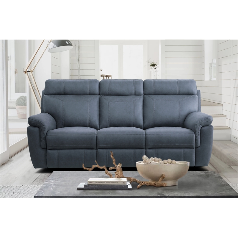 Pemberly Row Microfiber 2-Piece Manual Reclining Sofa Set with Console in Blue