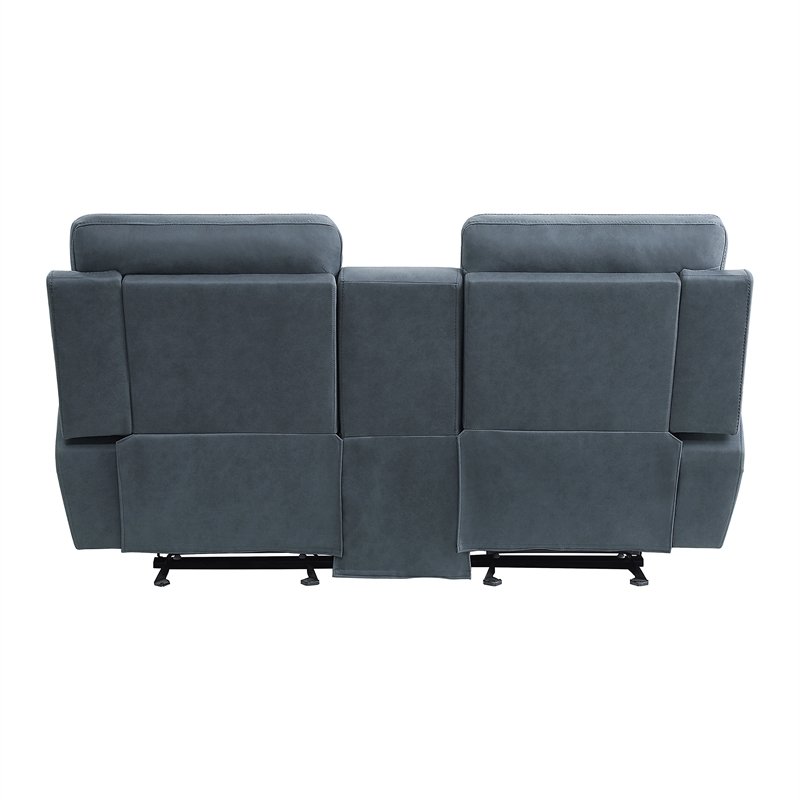 Pemberly Row Microfiber 2-Piece Manual Reclining Sofa Set with Console in Blue