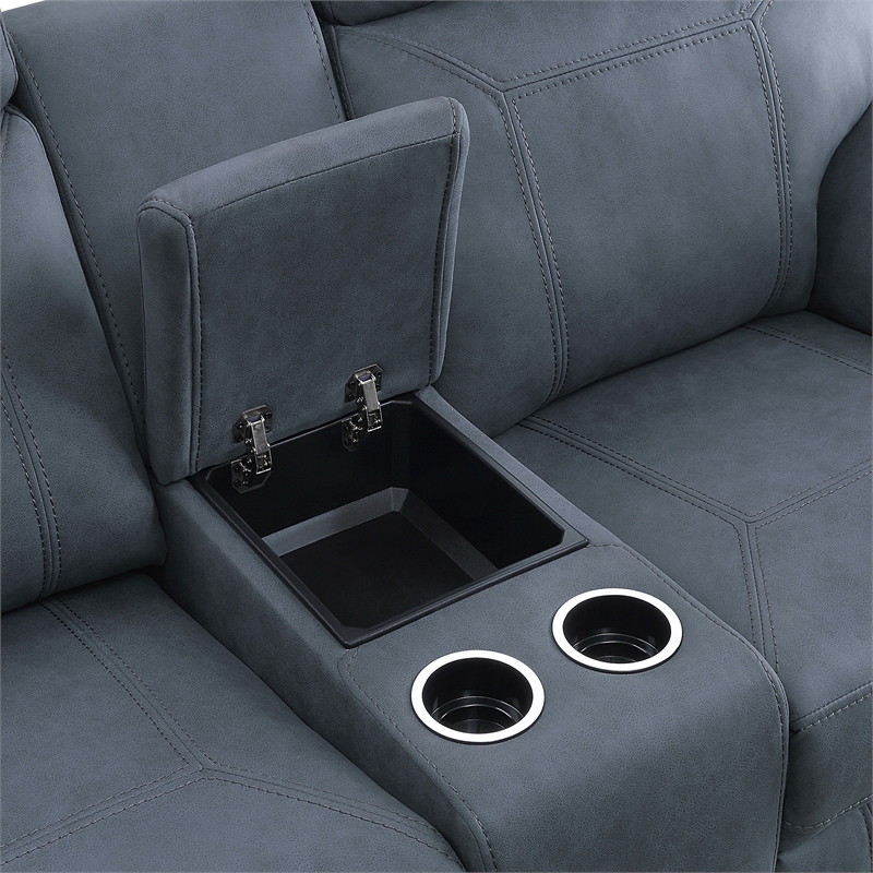 Pemberly Row Microfiber 2-Piece Manual Reclining Sofa Set with Console in Blue