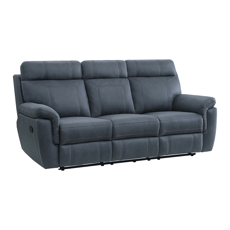Pemberly Row Microfiber 2-Piece Manual Reclining Sofa Set with Console in Blue