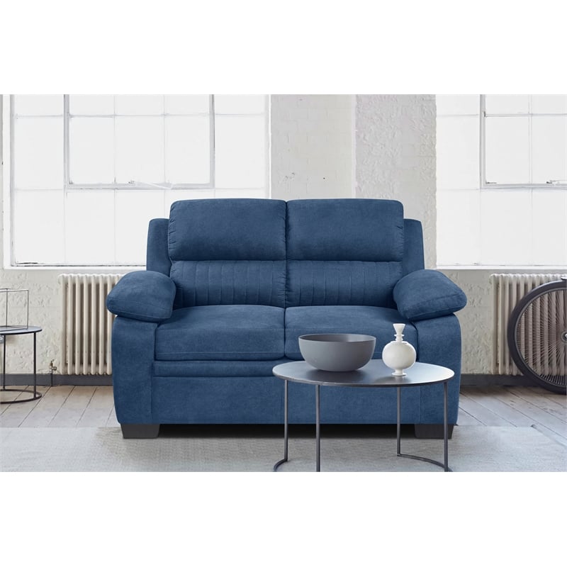 Pemberly Row Textured Fabric 2-Piece Sofa Set with Channel Tufting in Blue