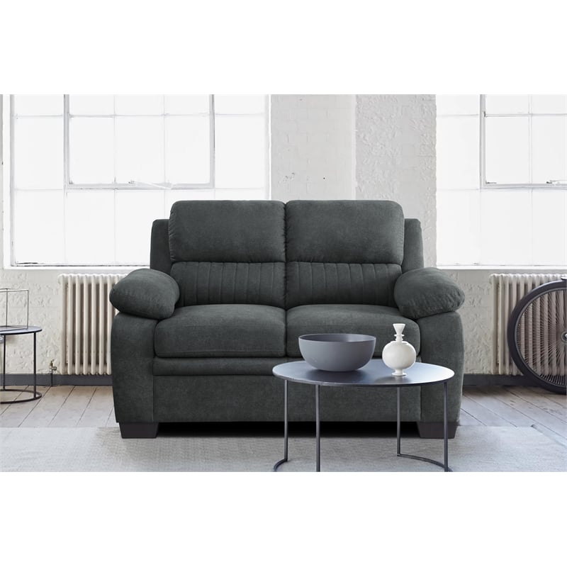 Pemberly Row Textured Fabric 2-Piece Sofa Set with Channel Tufting in Dark Gray