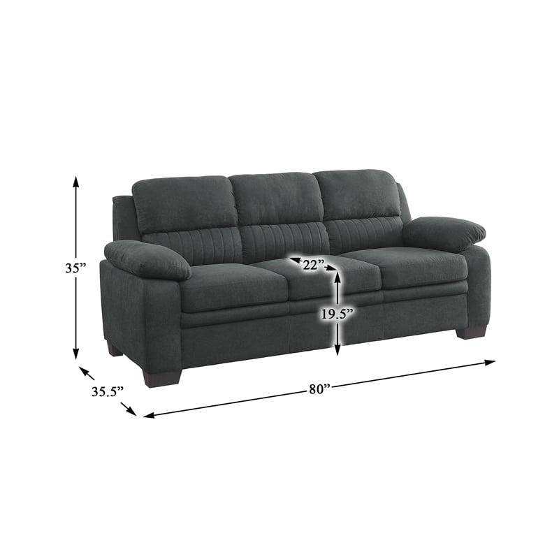 Pemberly Row Textured Fabric 2-Piece Sofa Set with Channel Tufting in Dark Gray