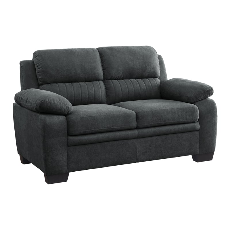Pemberly Row Textured Fabric 2-Piece Sofa Set with Channel Tufting in Dark Gray