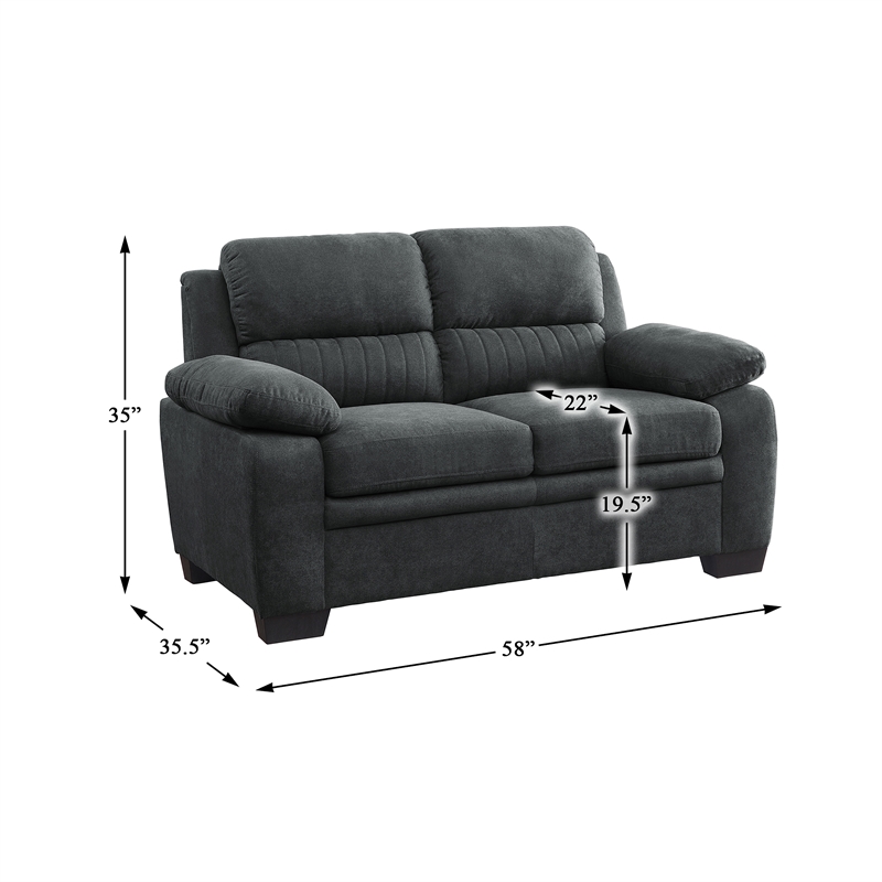 Pemberly Row Textured Fabric 2-Piece Sofa Set with Channel Tufting in Dark Gray
