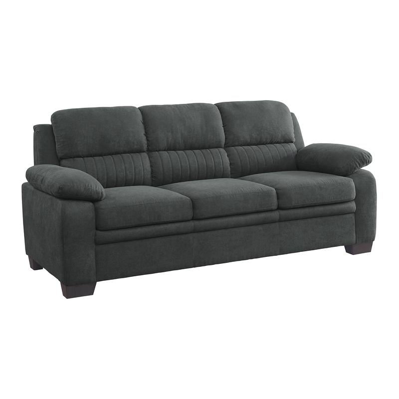 Pemberly Row Textured Fabric 2-Piece Sofa Set with Channel Tufting in Dark Gray