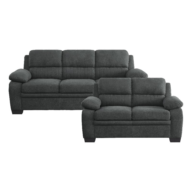 Pemberly Row Textured Fabric 2-Piece Sofa Set with Channel Tufting in Dark Gray