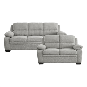 Pemberly Row Textured Fabric 2-Piece Sofa Set with Channel Tufting in Light Gray