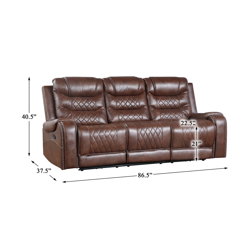Pemberly Row 2-Piece Manual Reclining Sofa Set with Nailhead in Brown