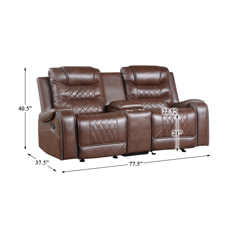 Pemberly Row 2-Piece Manual Reclining Sofa Set with Nailhead in Brown