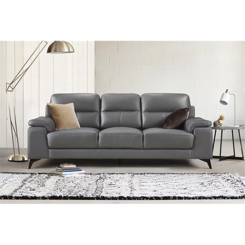 Pemberly Row Top Grain Leather 2-Piece Sofa Set with Pillow-Top Arms - Dark Gray