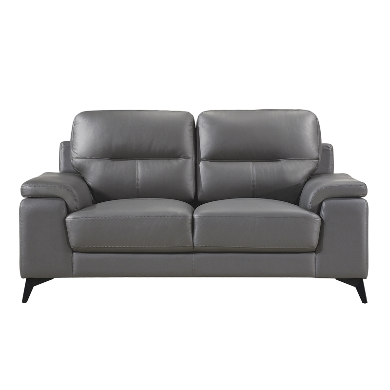 Pemberly Row Top Grain Leather 2-Piece Sofa Set with Pillow-Top Arms - Dark Gray