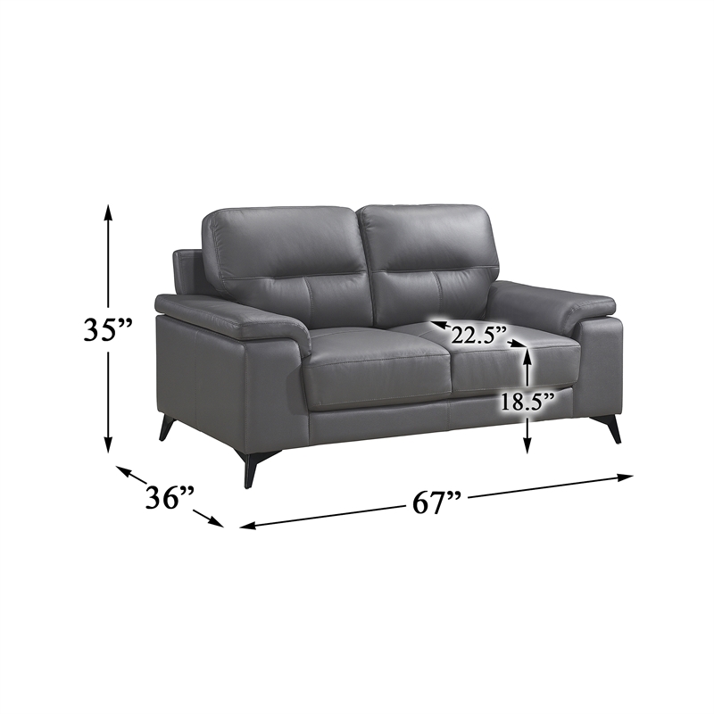 Pemberly Row Top Grain Leather 2-Piece Sofa Set with Pillow-Top Arms - Dark Gray