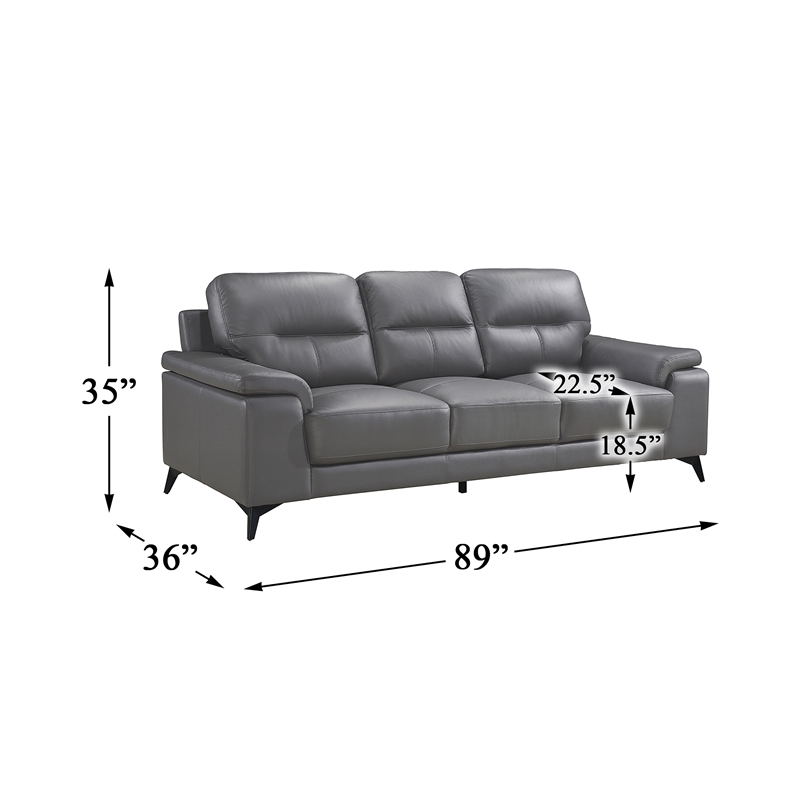 Pemberly Row Top Grain Leather 2-Piece Sofa Set with Pillow-Top Arms - Dark Gray
