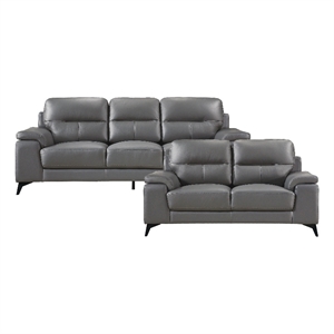 Pemberly Row Top Grain Leather 2-Piece Sofa Set with Pillow-Top Arms - Dark Gray