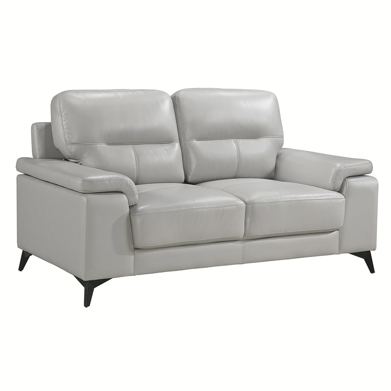Pemberly Row Top Grain Leather Silver Gray 2-Piece Sofa Set with Pillow-Top Arms