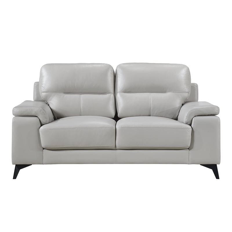 Pemberly Row Top Grain Leather Silver Gray 2-Piece Sofa Set with Pillow-Top Arms