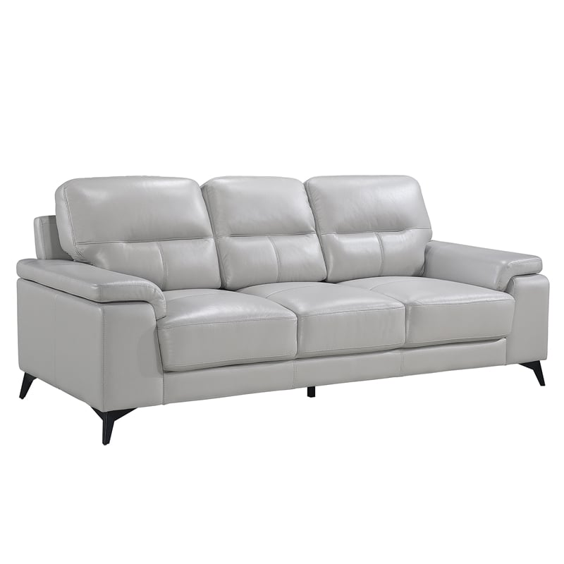Pemberly Row Top Grain Leather Silver Gray 2-Piece Sofa Set with Pillow-Top Arms