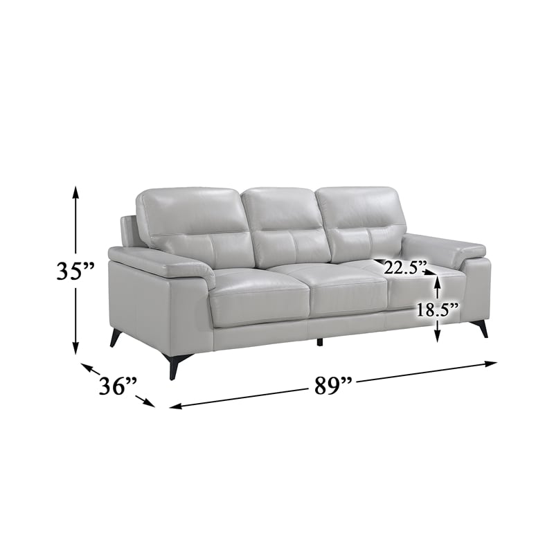 Pemberly Row Top Grain Leather Silver Gray 2-Piece Sofa Set with Pillow-Top Arms