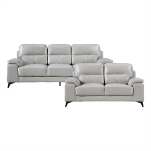 Pemberly Row Top Grain Leather Silver Gray 2-Piece Sofa Set with Pillow-Top Arms