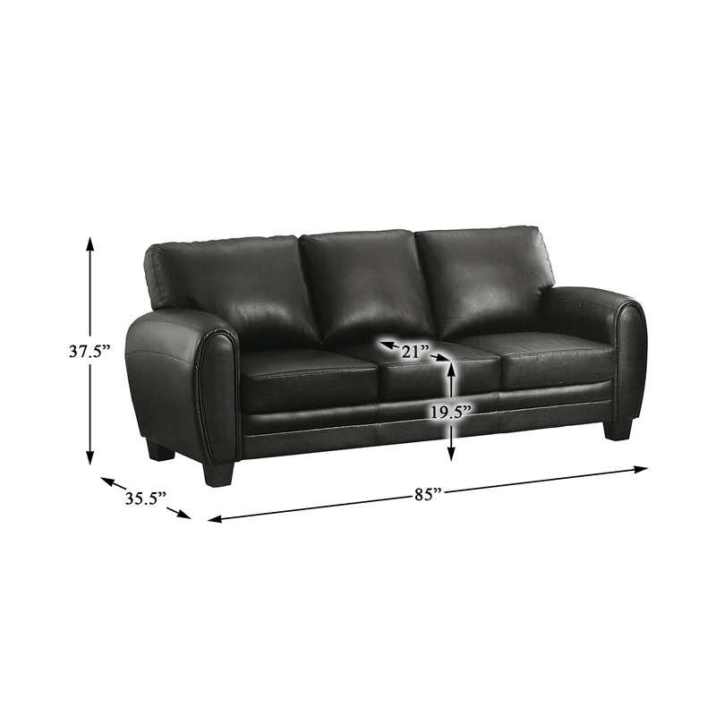 Pemberly Row Faux Leather 2-Piece Retro-Style Sofa Set 300 lbs in Black