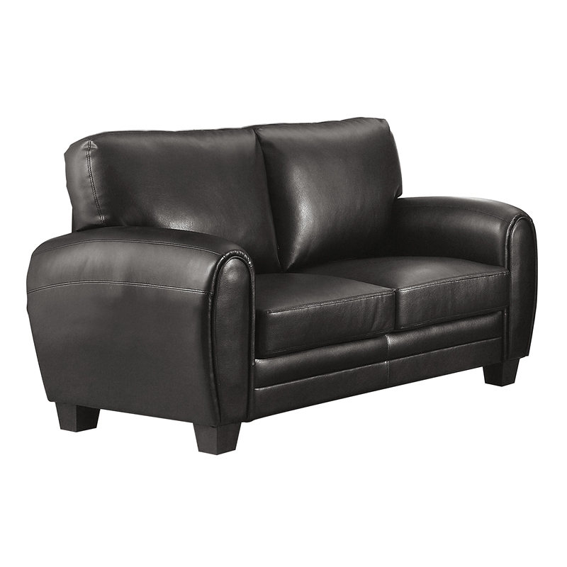 Pemberly Row Faux Leather 2-Piece Retro-Style Sofa Set 300 lbs in Black