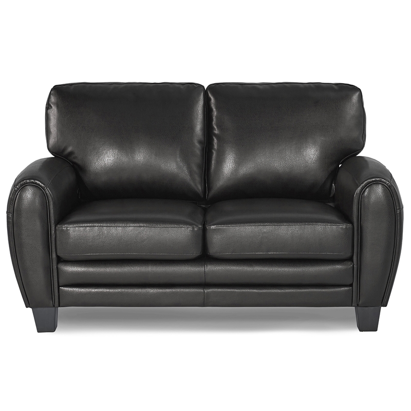 Pemberly Row Faux Leather 2-Piece Retro-Style Sofa Set 300 lbs in Black