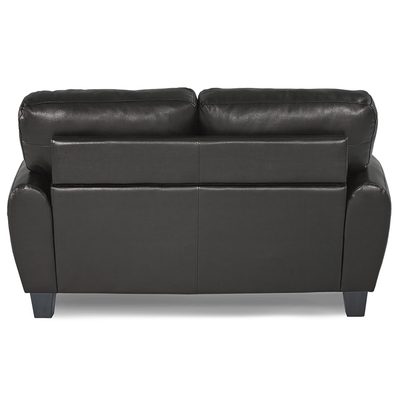 Pemberly Row Faux Leather 2-Piece Retro-Style Sofa Set 300 lbs in Black