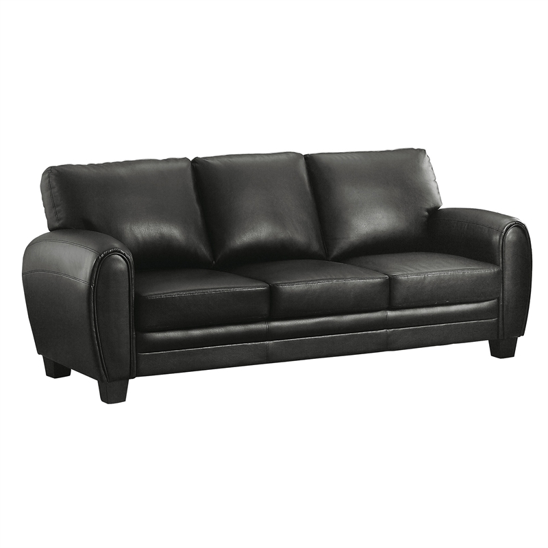 Pemberly Row Faux Leather 2-Piece Retro-Style Sofa Set 300 lbs in Black